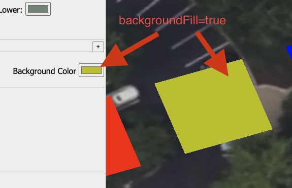 A rendering pointing to one colored quad indicating its backgroundFill property is respected as specified via BENTLEY_materials_planar_fill