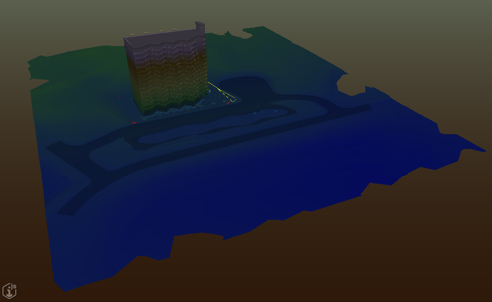 Thematic height mode with a smooth "sea mountain" color gradient applied to surfaces with lighting enabled